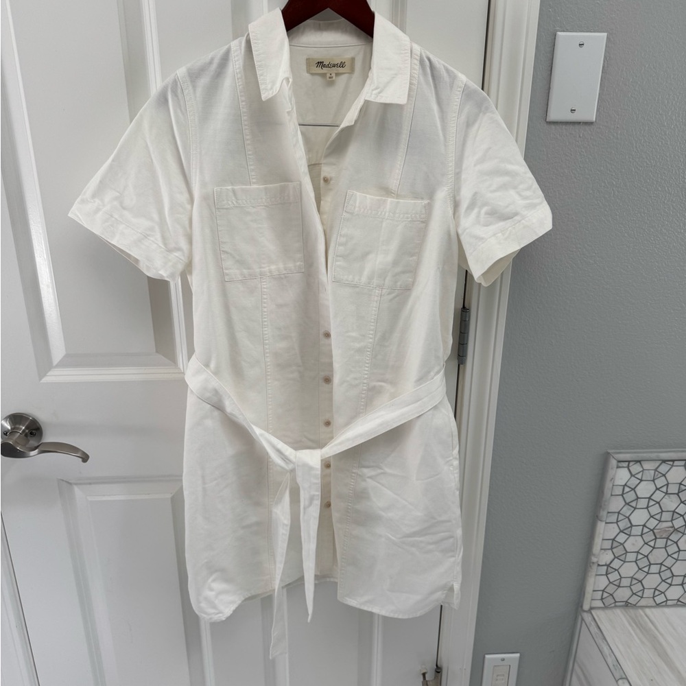 Madewell White Short Sleeve Button Down Shirt Dress size Medium